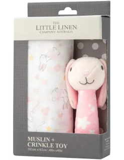 Best Pirce 😍 The Little Linen Company Muslin Wrap & Crinkle Toy Ballerina Bunny 🤩